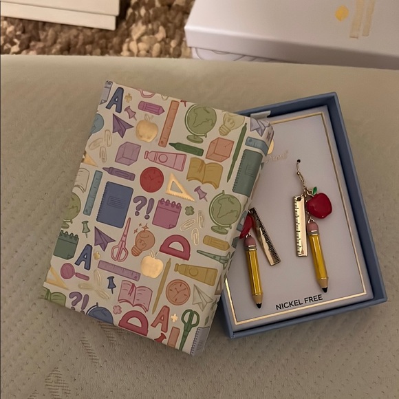Red and Yellow Apple Pencil Earrings - Picture 5 of 5
